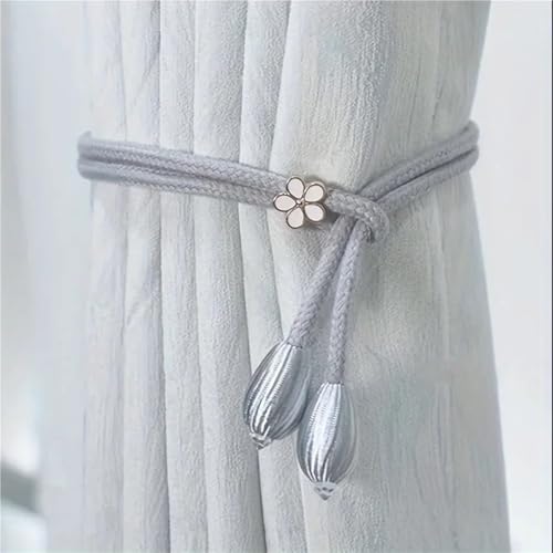 12Pcs Adjustable Curtain Ties with Flower Buckles No Drilling Light Grey