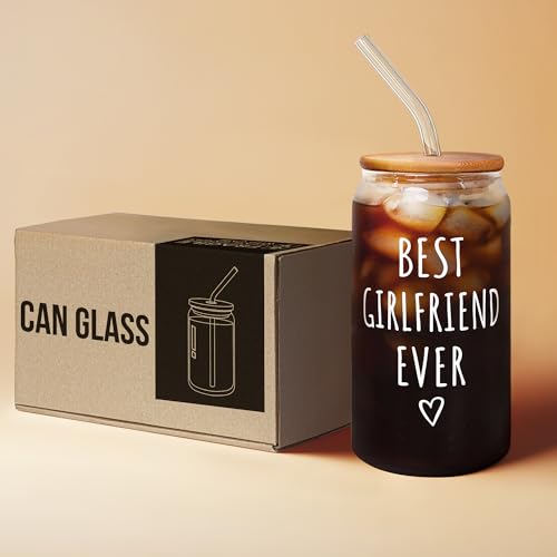 Girlfriend Gift Can Glass - 16 Oz with Lid, Straw & Brush - Variation 4