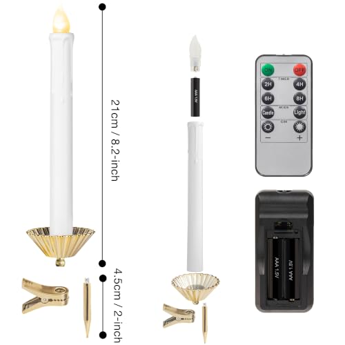 10pcs White LED Candles with Timer & Remote Control for Christmas Tree Wreath Table Decor - 8.2 Inch