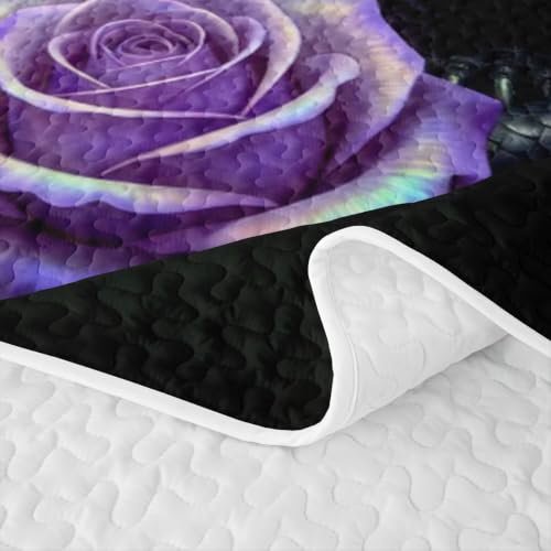 Manfei Purple Feather Dragon Quilt Set Queen Size Dark Purple Bedding with Pillow Shams