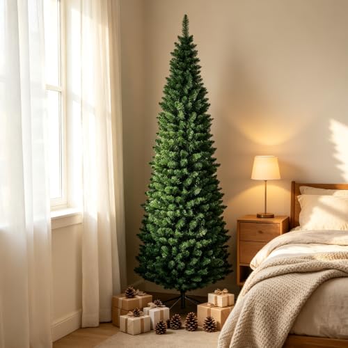 7FT Slim Pencil Artificial Christmas Tree - Unlit, PVC, Metal Stand