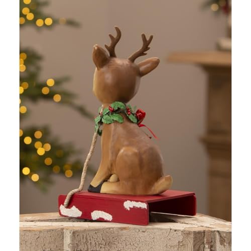 Bethany Lowe Reindeer on Sled Christmas Holiday Decor 13 Inches