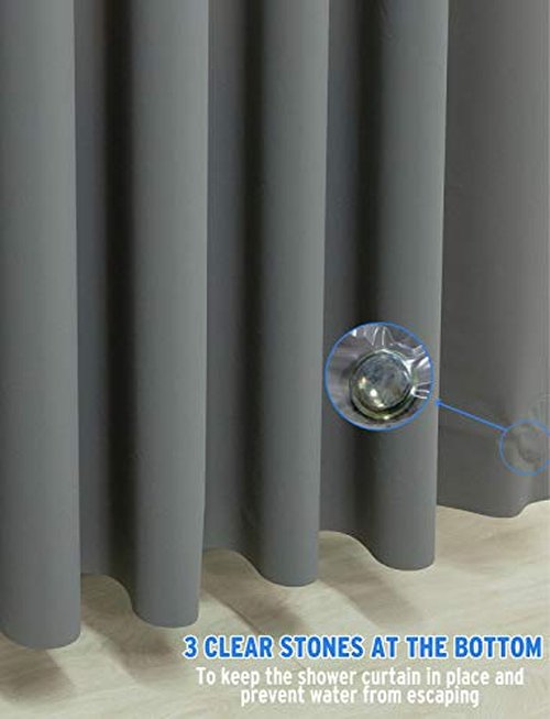 AmazerBath Plastic Shower Curtain, 72 x 84 Inches PEVA Shower Curtain with Heavy Duty Clear Stones and 12 Grommet Holes, Waterproof Thick Bathroom Plastic Shower Curtains-Dark Grey