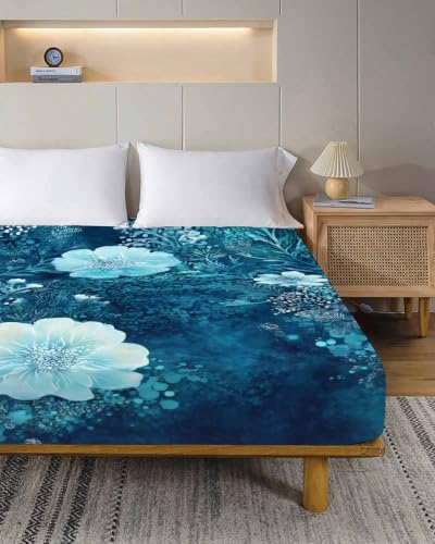 Twin XL Flat Sheet Navy Floral Microfiber Bed Sheets 66x102