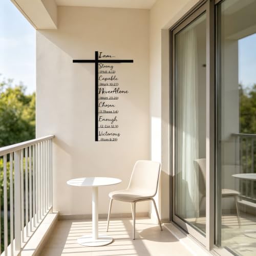 Metal Cross Wall Decor with Scripture - 23.6 Inches Black Religious Art
