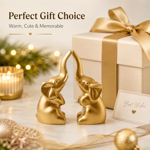 Mini Gold Elephant Decor Statues - Charming Office & Home Accent Gift