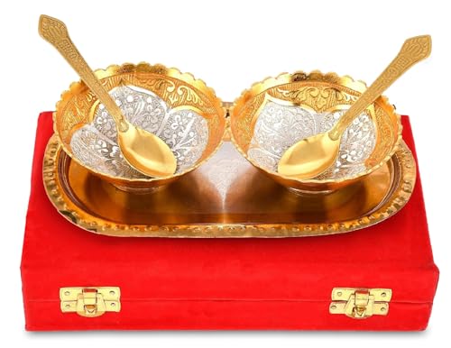 6-Piece Gold and Silver Plated Serving Bowl and Spoon Set with Gift Box - Elegant Dessert & Fruit Trays for Gifts and Decor