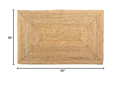 Super Area Rugs Farmhouse Jute Braided Rug - Reversible Natural Fiber- Eco Friendly Rug for Living Room - Kitchen - Entryway Hand Woven, Natural, Rectangle 3' X 5'