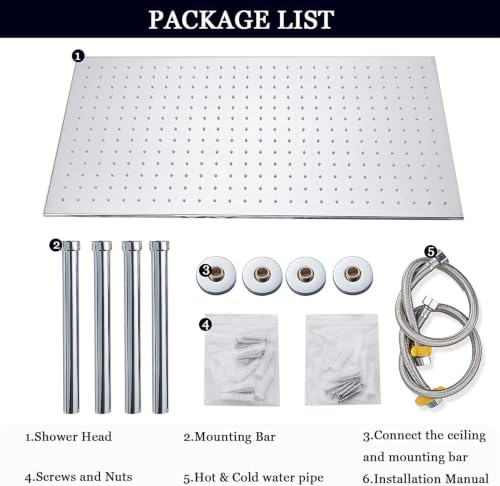 Large LED Rainfall Shower Head 16x32 Inch Chrome Waterfall Spa Shower