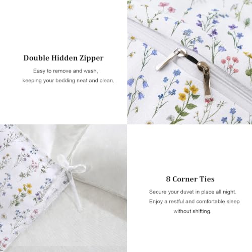 Multi Color Floral Duvet Cover Set King Size - Wildflower Cotton Bedding