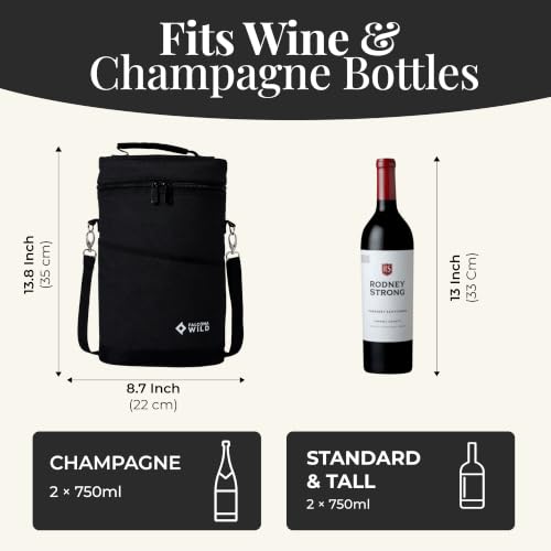 Insulated Wine Cooler Bag with 2 Adjustable Sleeves - Black