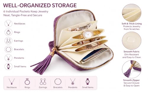Gemmy Tangle-Free Travel Jewelry Case - Purple, Compact Organizer with 6 Pockets