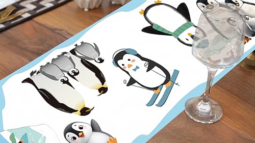 Penguin Theme Table Runner Set for Christmas Winter Parties - 2 Pcs