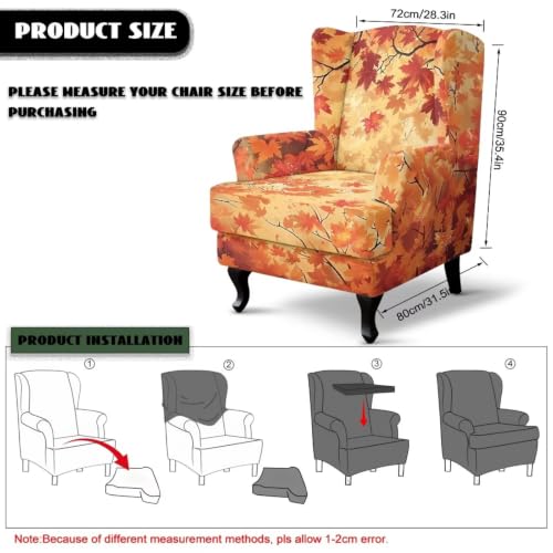 Maple Leaves Wingback Chair Cover 2 Piece Slipcover - Maple Leaves Variation