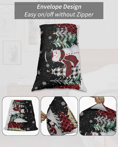Black Snowman Christmas Pillow Cases Set of 2 - 20x26 Microfiber Holiday Decor - Variation of Standard-20x26x2 Black Xmas Snowman