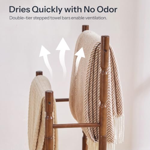 Walnut 2-Tier Freestanding Towel Rack Stand with Wood Legs and Bars