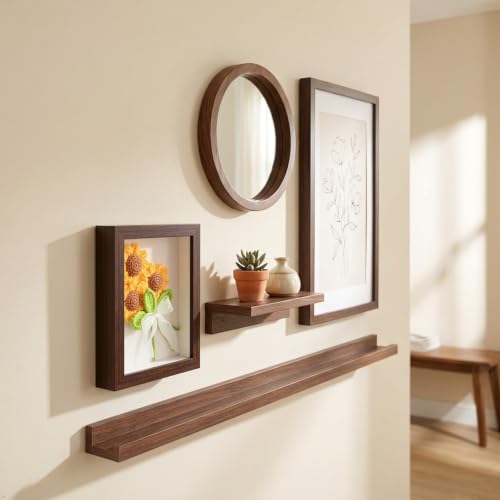 Walnut Crochet Sunflower Shadow Box Frame - Farmhouse Decor, 6x8