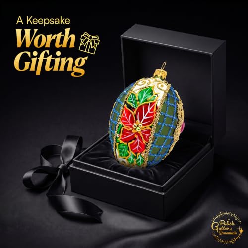 Olive Green Faberge Egg Hand Blown Glass Christmas Ornament 5 Inch