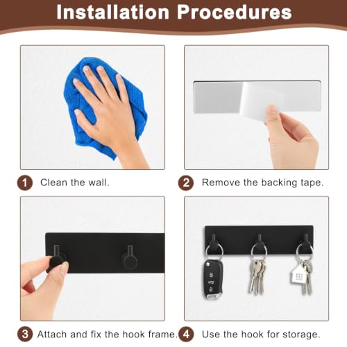 Adhesive Wall Mount Key Holder with 3 Hooks - No Drill, Rust-Resistant Stainless Steel Organizer
