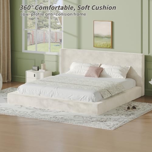 King Size Frameless Bed Surround with Headboard - Soft Cloud Padding, Off-White