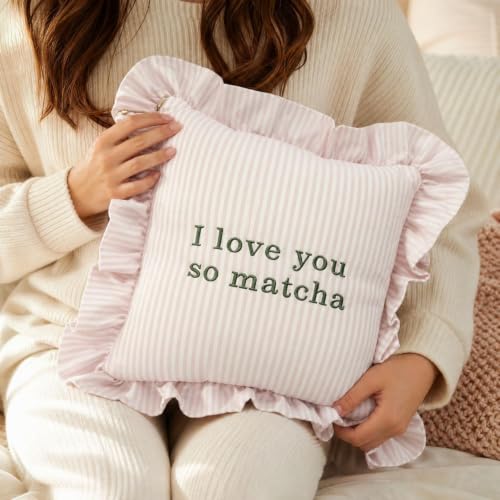14x14 Inch Heartwarming Matcha Throw Pillow - Cute Home Decor