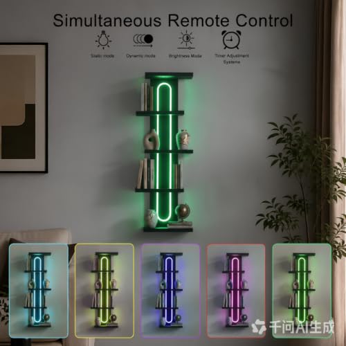 5 Tier Floating Shelf with RGB Light Black - Modern Wall Decor