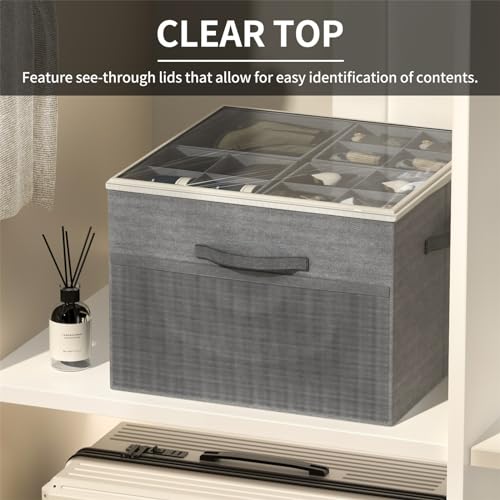 Aokeyee Shoe Organizer for Closet,Foldable Shoe Storage Organizer Box Bin with Adjustable Dividers and Clear Cover, Fits up to 16 Pairs