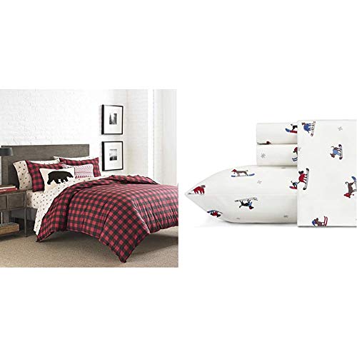 Mountain Plaid Cotton Comforter Set King & Flannel Sheet Set Ski Patrol