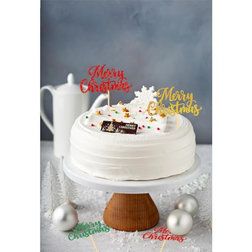 Merry Christmas Cupcake Toppers Set - Pattern C, 24 Holiday Cake Picks