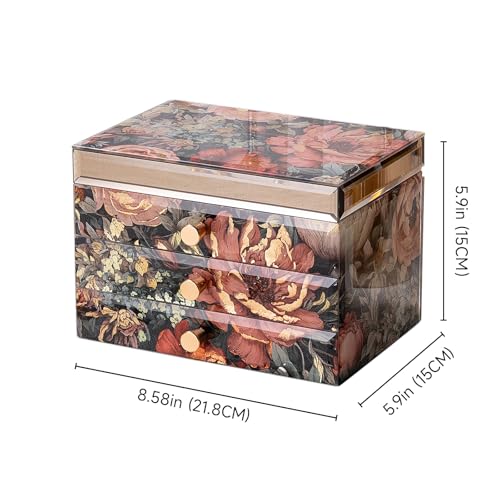 Homruilink Peony Glass Jewelry Box for Women - 3 Layer, Decorative Organizer