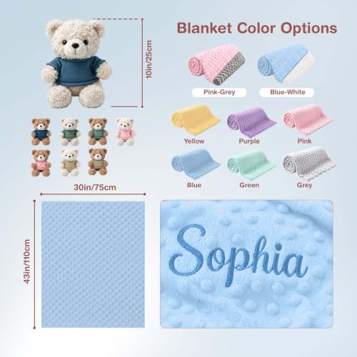 Personalized Baby Blanket with Teddy Bear Set for Boy's Gift - Soft & Customizable