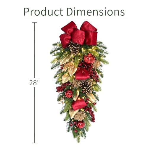 Pre-Lit Christmas Swag with Decorated Greenery and Warm White LED Lights - 28 inch