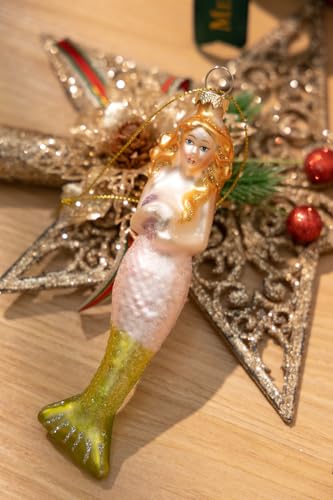 Blown Glass Mermaid Christmas Ornaments - Set of 2 Holiday Tree Decorations