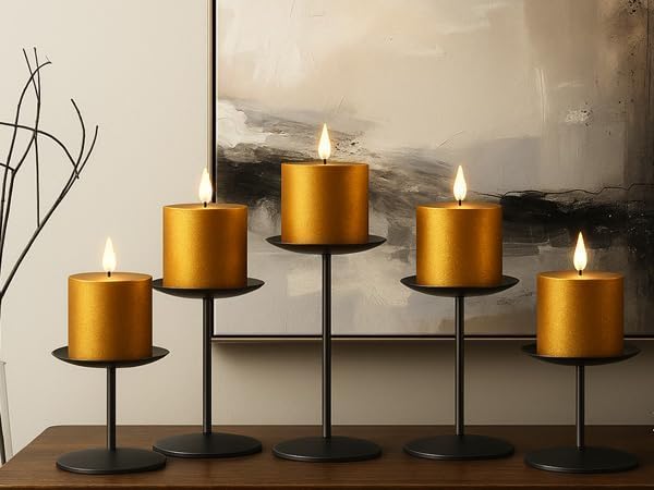 Smtyle Candle Holders - Matte Black Pillar Candle Holders for Elegant Indoor Christmas Decor