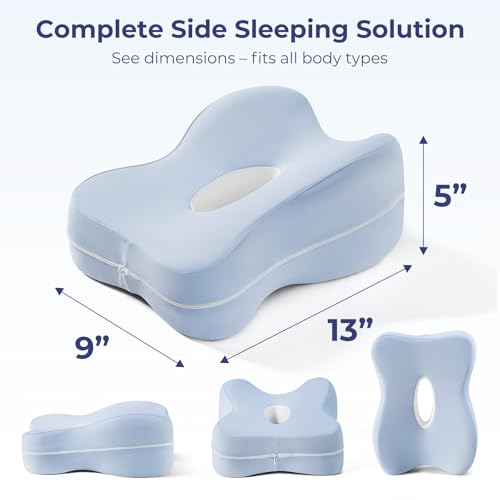 Memory Foam Knee Pillow for Side Sleepers - Supports Hip Back & Knee Pain Relief