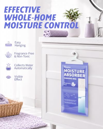 Vacplus Moisture Absorber 3 Pack Closet Hanging Bags - Fragrance-Free