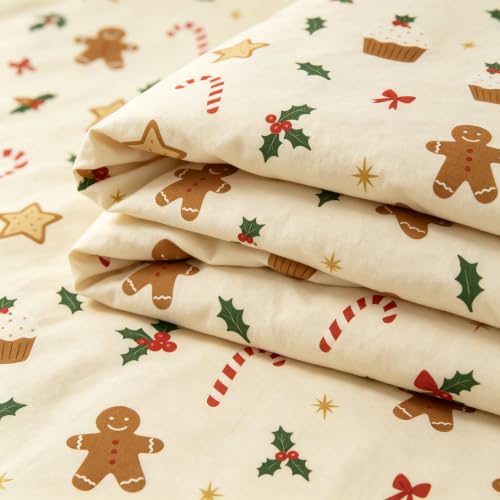 Queen Christmas Comforter Set Gingerbread Holiday Bedding Cream