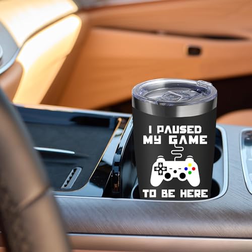 20oz Funny Gaming Slogan Stainless Steel Tumbler with Lid - Paused My Game - Black