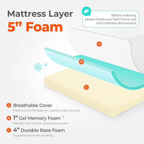 Neo Sleep 5 Inch King Cooling Gel Memory Foam Mattress for Cool Sleep Medium Firm Pressure Relief CertiPUR-US Certified Foam, Mattress in a Box No Fiberglass (King, 5 in)