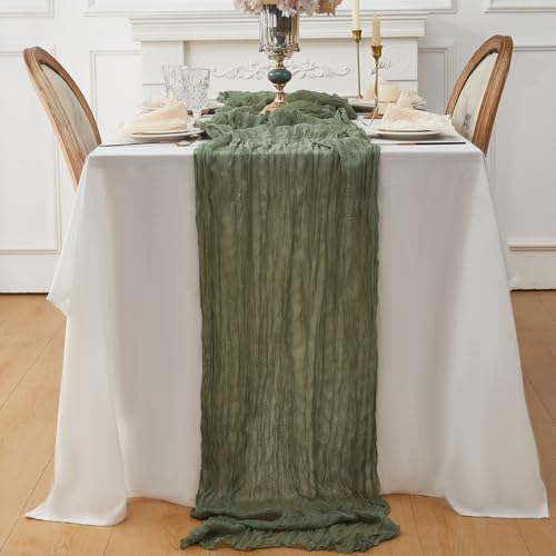 Sage Green Cheesecloth Table Runner 120 Inch 2 Pack Boho Rustic Wedding Decor