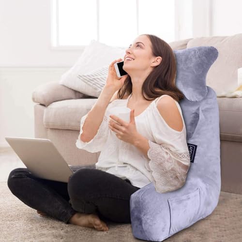 SLIGUY Reading Pillow-Bed Rest Pillow with Detachable Neck Roll & Higher Support Arm for Sitting in Bed Couch or Floor-Backrest Reading Pillow Adult Back Pillow for Reading/Watching TV/Gaming,Beige