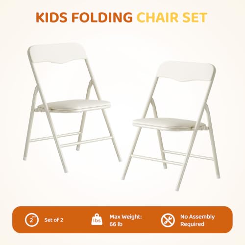 Kids Folding Chair with Metal Frame - Space-Saving, Easy-Fold Design, Beige - 2 Pack