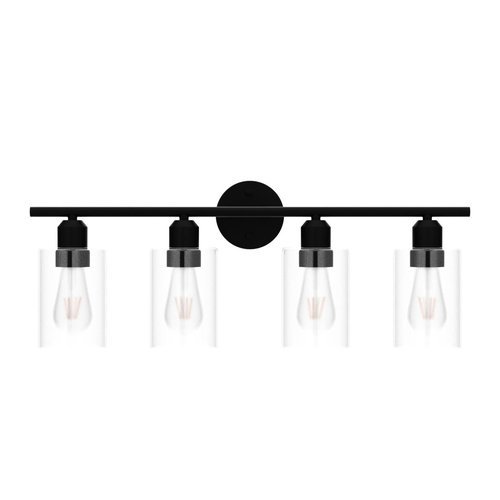 Espird 4 Light Bathroom Vanity Light Fixtures Black,Rustic Farmhouse Vanity Lighting Over Mirror Modern Industrial Lamp with Cylinder Glass Shade UL Certified