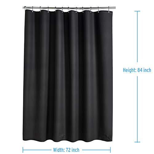AmazerBath Plastic Shower Curtain, 72 x 84 Inches PEVA Shower Curtain with Heavy Duty Clear Stones and Grommet Holes, Waterproof Thick Bathroom Plastic Shower Curtains-Black