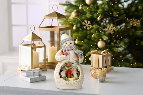 Woodland Snowman Figurine with Birdhouse Light-Up Decor - 11 Inch