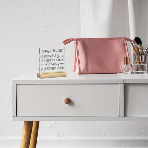 Inspirational Desk Sign for Women - Motivational Quote Acrylic Decor with Wooden Base - The Best Things in Life - Office Gift