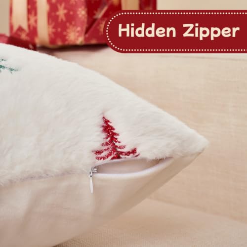 Christmas Throw Pillow Covers 18x18 Set of 2 - Red Green Faux Fur Decor