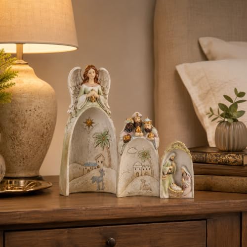 Religious Nativity Scene Statue with Angel, Wise Men & Holy Family