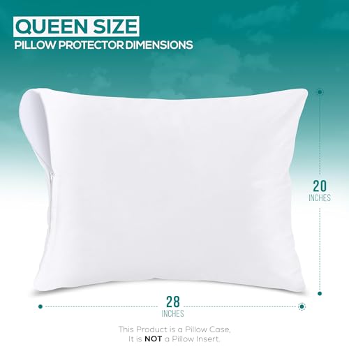 Set of 2 Pillow Protectors with Zipper Standard Size, Bed Bug and Dust Mite Proof Pillow Covers, Ultra Soft Pillow Encasements, Moisture Wicking and Waterproof Pillow Cases by Utopia Bedding (White)