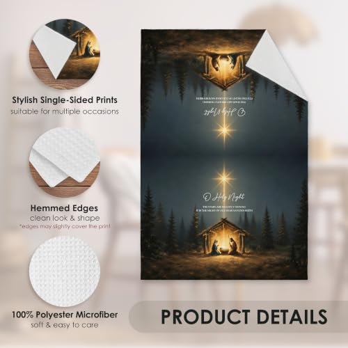 Christmas Nativity Scene Kitchen Towel - O Holy Night Decor, 16x24 Inches - Variation Nativity-02